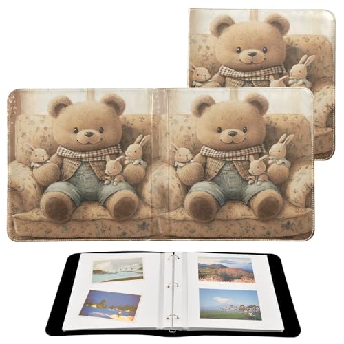 Álbum de fotos de cuero con fotos en sofá osito para boda y aniversario, libro DIY de anillos en 3 argollas miniatura 2