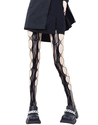 Mrotrida Women's Ripped Fishnet Tights Irregular Distressed Hole Mesh Tights Stockings Y2k Lace Sheer Pantyhose - Double Sided Hollow Black