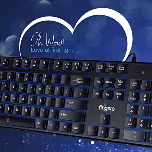 Image of FINGERS Gleaming BlueLit Wired Backlit Keyboard Spill Resistant | 3 Levels of Brightness | Works Well with Windows | Mac | Linux