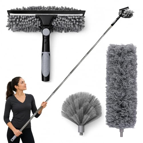 Image of Cobweb Duster with Extension Pole,Window Squeegee, 3-in-1 Kit