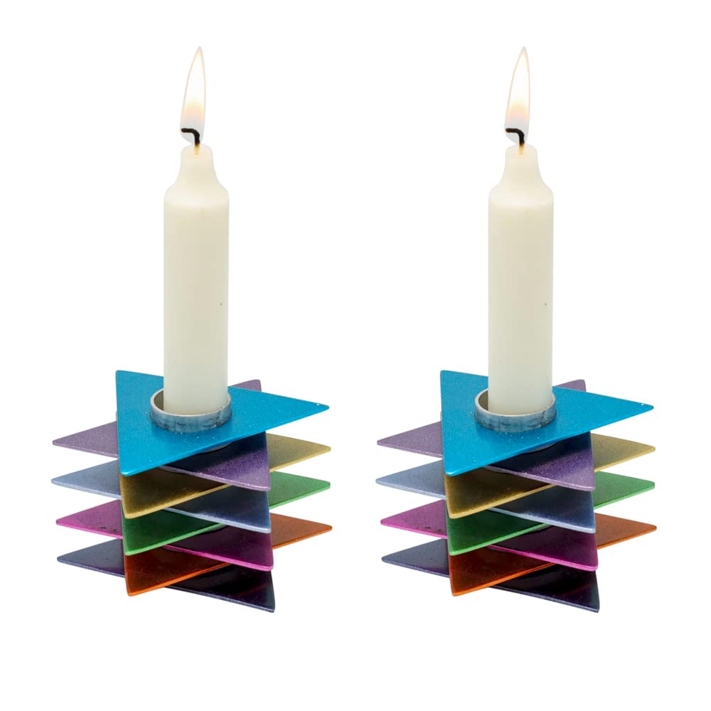 Yair Emanuel Modern Shabbat Candle Holders – Star Of David Design In Blue, Judaica Gift - View #6