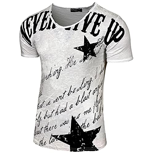 B-300 T-shirt à manches courtes et col rond vintage pour homme Coupe slim, Blanc., L Cover