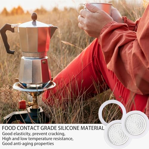 Image of 2 Pcs Filter with 3 Pcs Silicone Gasket Seals for 12 Cup 14 Cup Stovetop Espresso Coffee Maker Replacement Parts Aluminium Moka Pot