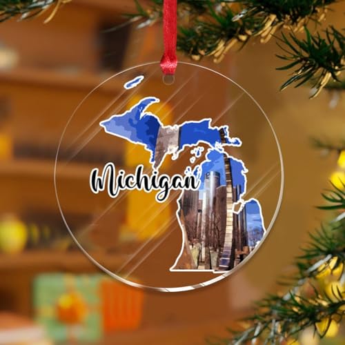 Michigan Christmas Ornaments America States USA Souvenir Gift Funny Keepsake Clear Acrylic Discs Memorial Flag American US Pendant for Christmas Tree Decoration Gift Tag Name Plates