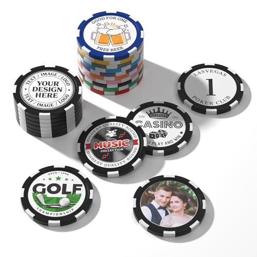 25-500 Custom Clay Chips 40mm - Double-Sided Full-Color Printing Personalized Logo/Text/Images for Poker Casino Nights Business Promotions Weddings Kids Rewards and Corporate Gifts (Black)