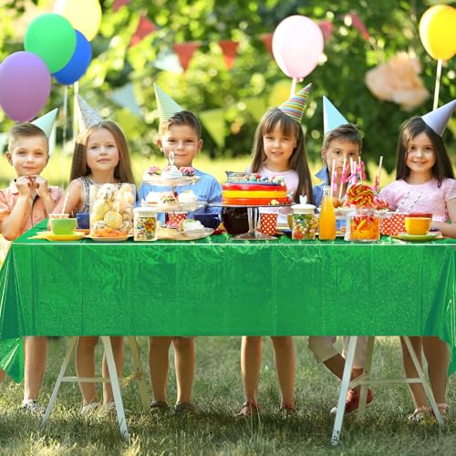 Image of 4 Pcs Iridescent Green Tablecloth Party Decorations, Holographic Foil Green Table Cloth, Disposable Rectangle Laser Table Cover for Baby Shower Wedding Birthday Witch Party Supplies, 54x108 Inch