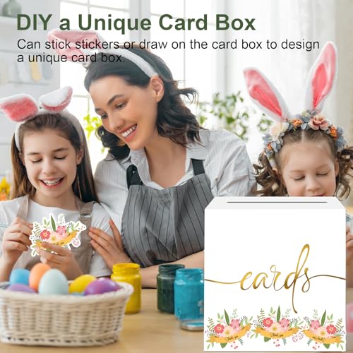 Image of 2 Pack White Card Box with Gold Foil Design, Paperboard 8.7 inch Card Box for Birthday Wedding Party Graduation Retirement Anniversary Valentine's Day & Baby Showers, Raffle or Money Box