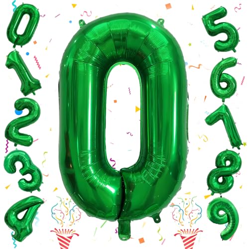 Image of Dark Green Number Balloons for Kids, 40 Inch Foil Helium 0-9 Set Balloons, Self Inflating Big Number 0 Balloon for Boys Girls Age Birthday Party Baby Shower Anniversary Jungle Decoration Supplies