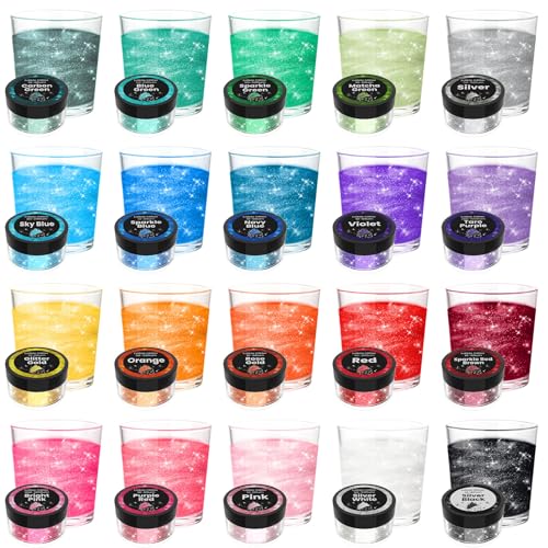 Edible Glitter - 20 Colors Food Grade Luster Dust Glitter Powder for Drinks Vegan Gluten-Free Food Colouring for Cocktail Beverage Chocolates Sparkling Edible Cake Decorations Set