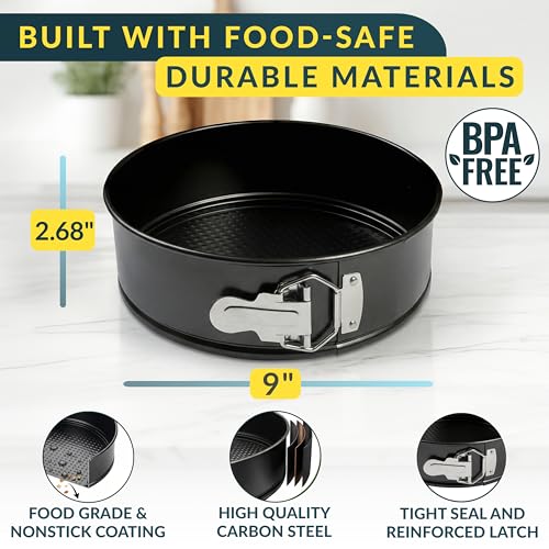 Image of Cheesecake Pan 9 Inch Carbon Steel With Removable Bottom - Leakproof Design, Nonstick Coating Springform Pan - Durable Cake Mold With Secure Latch, Even Heat Cheese Cake Pans For Baking