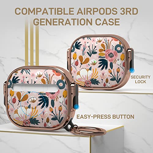Image of Maxjoy for AirPods 3 Case with Lock, Flower AirPod 3 Case Lock Protective Cute AirPod 3rd Generation Cover for Women Girly with Keychain for AirPods 3rd Generation 2021 Cover, Floral