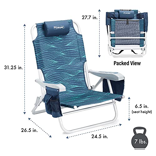 Lightspeed Outdoors Reclining Beach Chair | Lightweight Folding Chair (Blue Wave) - Image 2