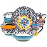 Euro Ceramica Zanzibar Collection Vibrant 20 Piece Oven Safe Stoneware Dinnerware Set, Service For 4