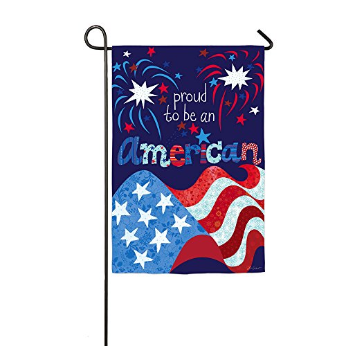 Evergreen Suede Proud To Be An American Glitter Accented Garden Flag, 12.5 x 18 inches