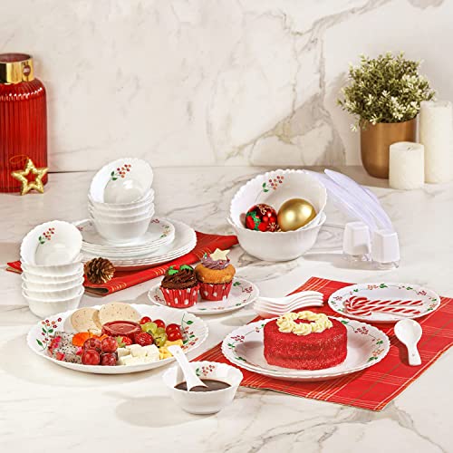 Image of CELLO Secret Garden Dazzle Series Opalware Dinner Set of 37 Pieces for Family of 6 | Bone-Ash Free & Leadfree Opal Glass, Microwave & Dishwasher Safe, Plates & Bowls Crockery Set for Dining & Gifting