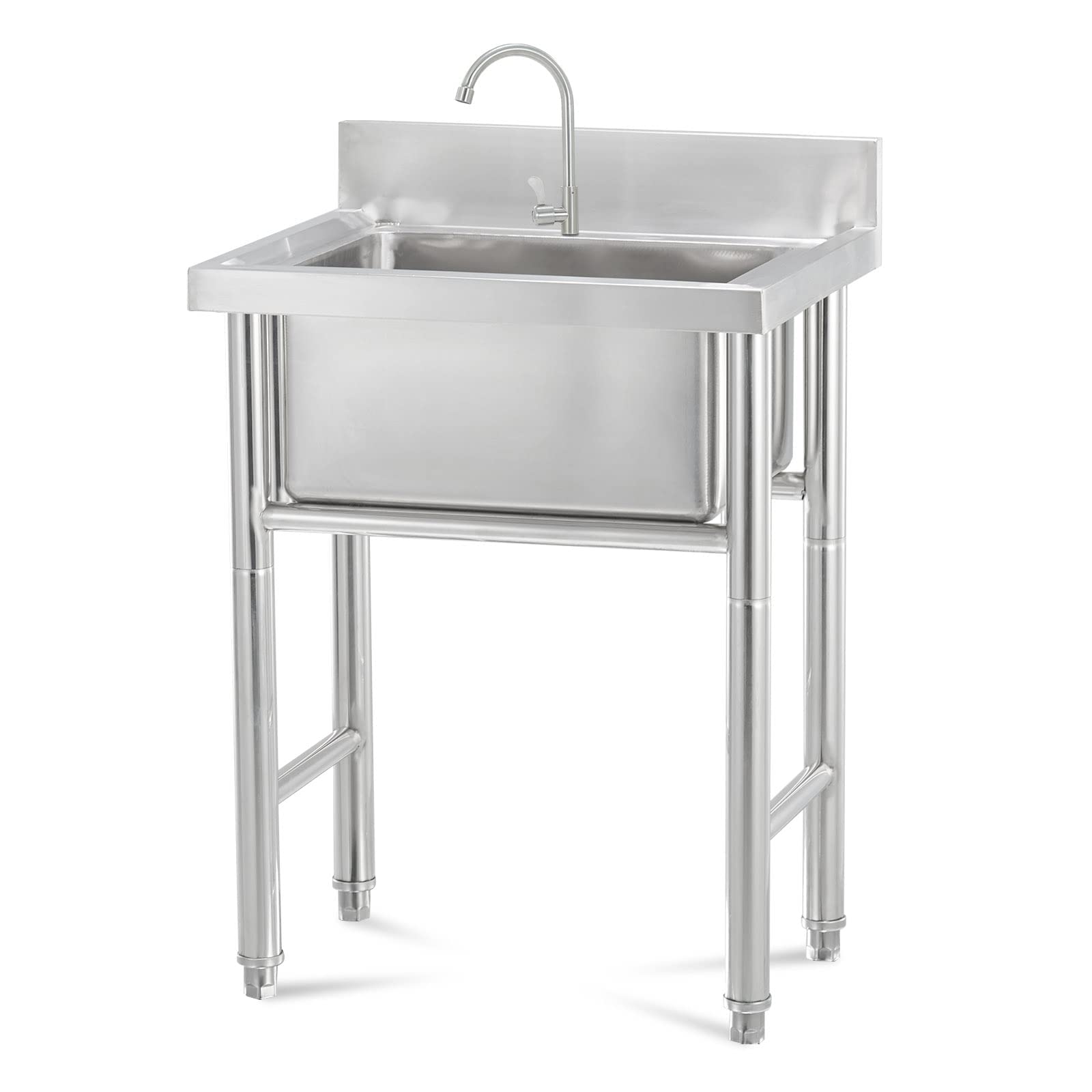 HYSOPSPX Utility Sink Commercial Kitchen 304 Stainless Steel Freestanding for Laundry Room,Outdoor Backyard, Garage