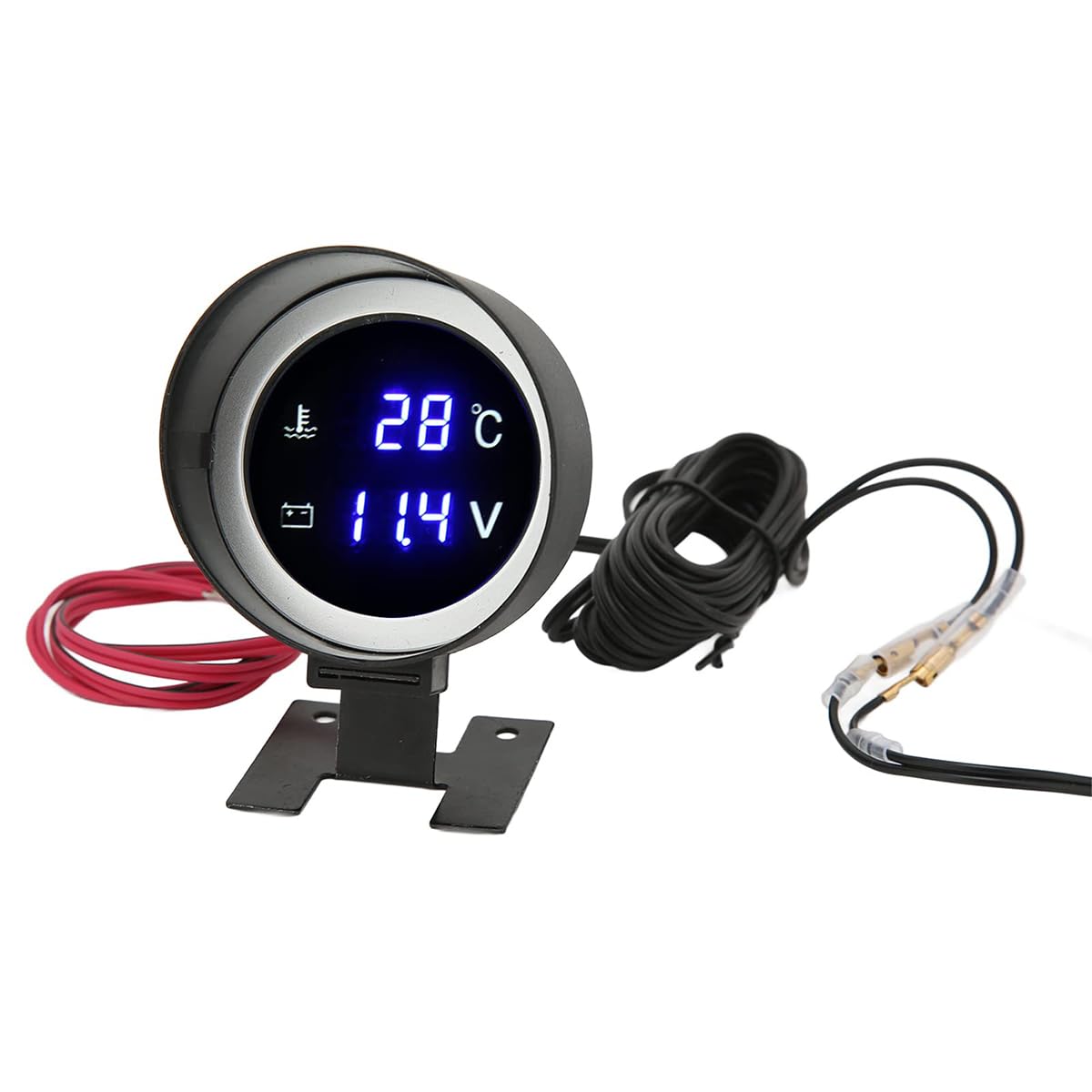 Sarini Misuratore di Temperatura dell'Acqua Digitale Rotondo Voltmetro Misuratore di Temperatura del Liquido di Raffreddamento dell'Acqua Kit Dc 9v 36v con Luce Blu per Auto Moto ATV