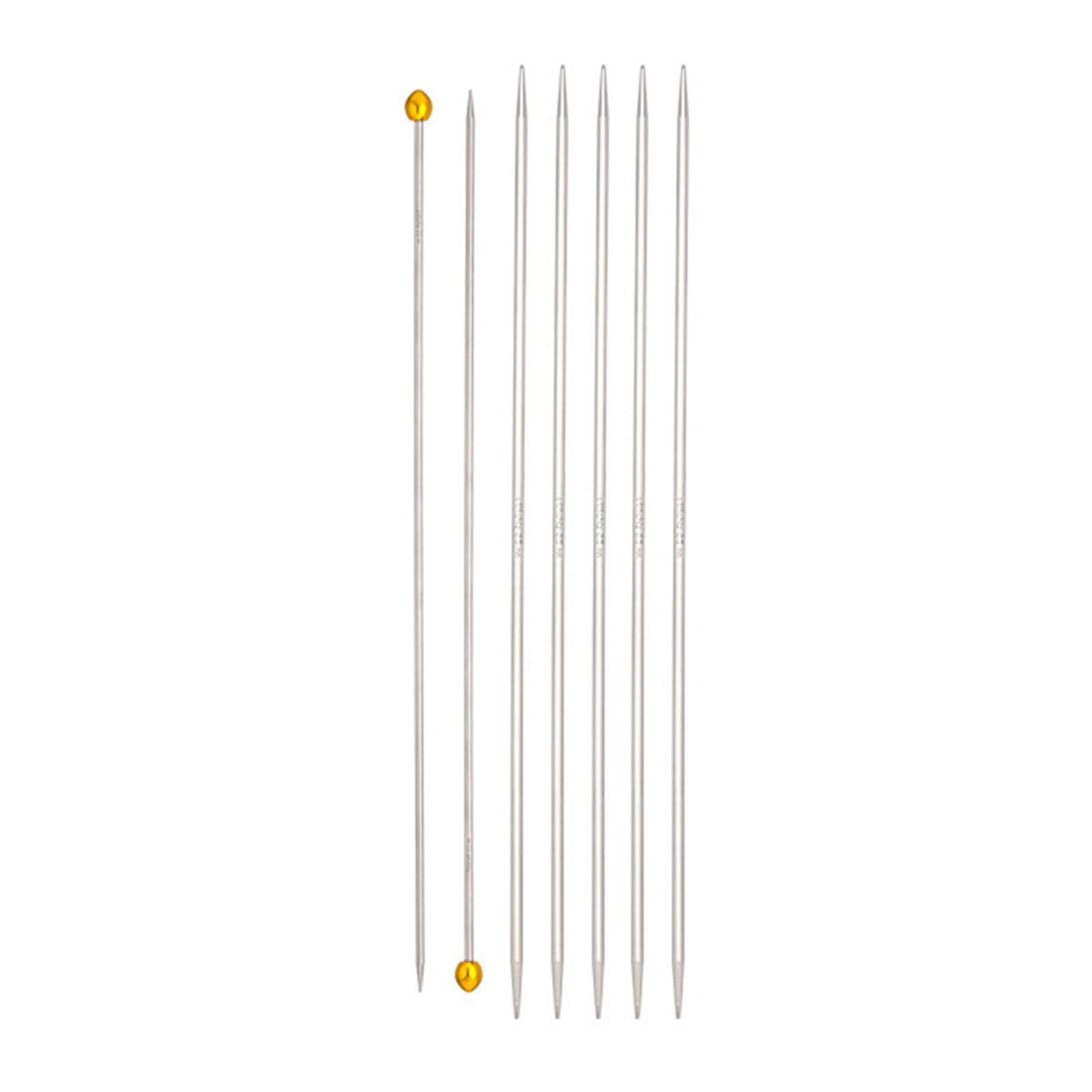Tsophreniq 5Pcs Stainless Steel Double Pointed Knitting Needle with 2 Straight Single Pointed Knitting Needle for Beginner Crafting Weaving