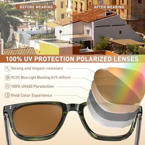 Image of AVAWAY Polarized Sunglasses for Men UV Protection, Square Acetate Frame Outdoor Driving Sun Glasses