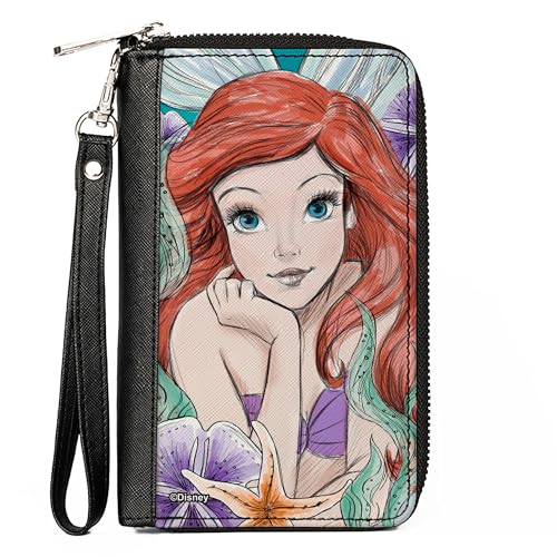 Buckle-Down Disney Wallet, Zip Around, The Little Mermaid Ariel Sketch Pose Close Up, Vegan Leather