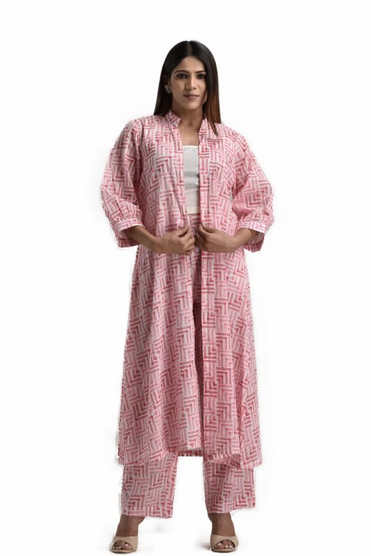 MS DesignLong Jacket-Pant with Crop Top | 3-Piece Co-Ord Set for Girls and Women (Fabric-Cotton)