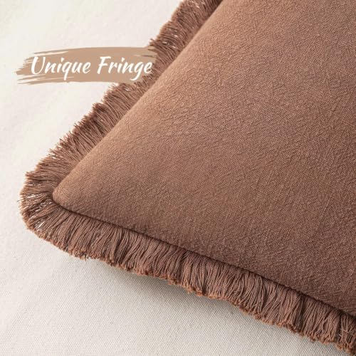 Image of MIULEE Linen Fringe Decorative Fall Euro Throw Pillow Covers Brick 26x26