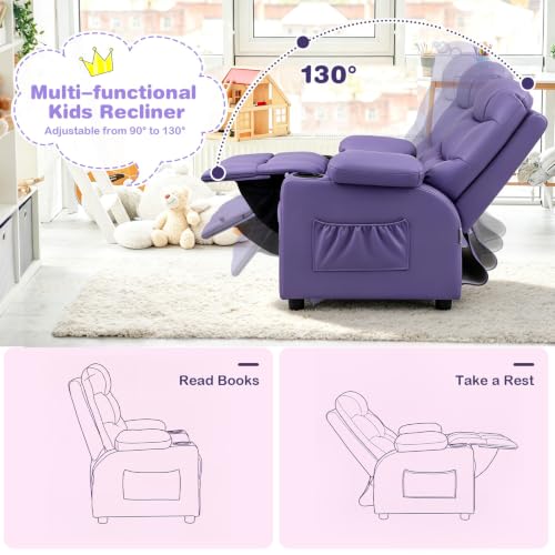 Image of Costzon Kids Recliner Chair with Cup Holder, Adjustable Lounge Chair w /Footrest & Side Pockets for Children Boys Girls Room, Ergonomic Toddler Furniture Sofa, Kids Recliner
