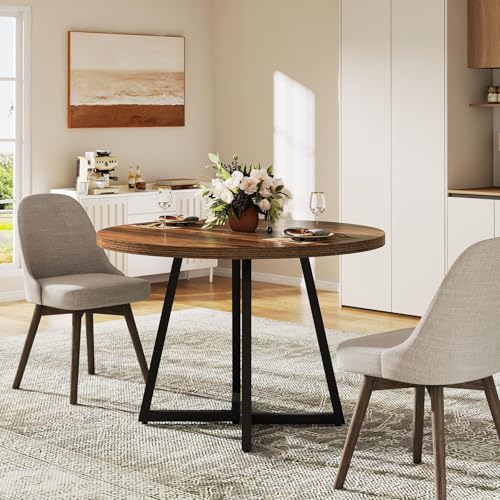 Tribesigns Round Dining Table for 2, 31.5" Industrial Kitchen Table with Metal Base, Small Table for Dining Room, Small Space, Apartment, Office, Restaurant, Rustic Brown & Black - Image 5