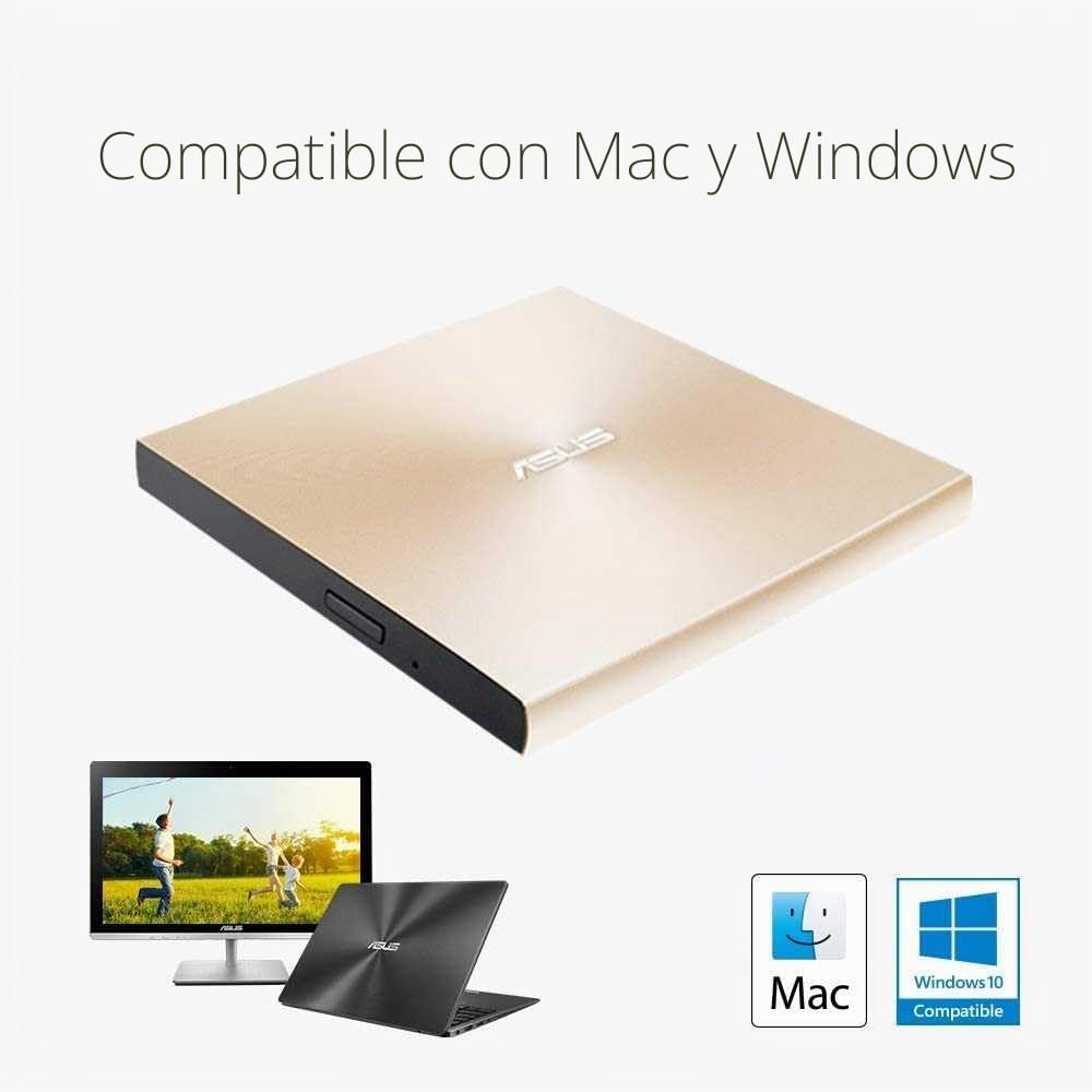 ASUS ZenDrive U9M SDRW-08U9M-U - Unidad de Disco óptico (8X, USB Tipo C + Tipo A, Compatible con Mac, 13.9 mm ultradelgada, compatibilidad con M-Disc, encriptación de Disco, E-Green, E-Media), Negro