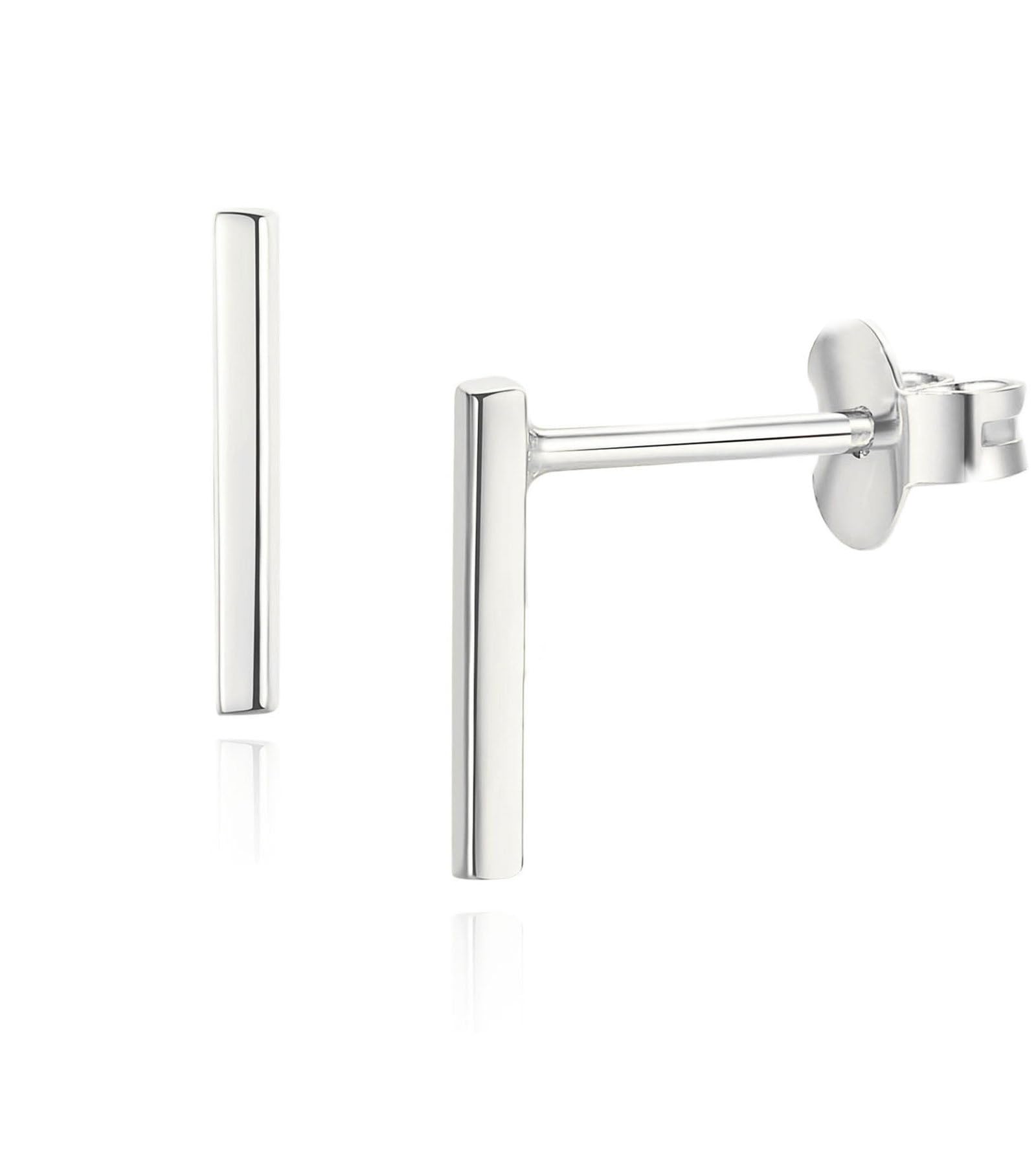 FASHIONS 18K Silver Plated Anti Tarnish Minimal Vertical Plain Bar Ear Stud Earrings Geometric Line Earrings Push Back Lightweight Western Jewellery For Mens-image-30