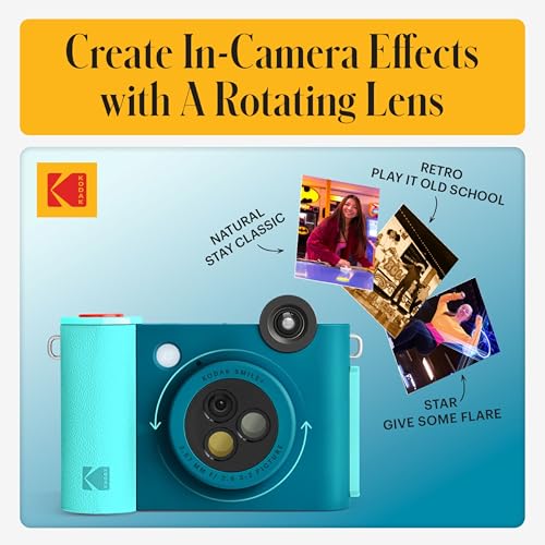 Image of Kodak Smile+ 2-in-1 Digital Instant Print Camera & Photo Printer Gift Bundle + Case + Zink 2x3 Sticky Back Photo Paper 20pk + Album + Sticker Sets + Sticker Frames + Hanging Frames + Markers - Blue