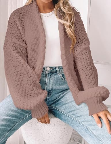 Women's Oversized Cute Crochet Cardigan Fall 2024 Casual Lightweight Hollow Out V Neck Open Front Sweater2