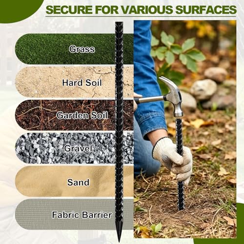 Image of Eurmax USA 16-Pack 16 Inch Rust-Proof Steel Canopy Anchors for High Winds, Heavy Duty Rebar Stakes, Chisel Point Metal Ground Stakes for Camping,Garden,Concrete Forming,Underground Anchoring