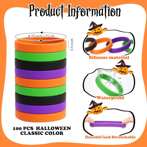 Image of Liliful 100 Pcs Silicone Wristbands Blank Rubber Bracelets,Halloween