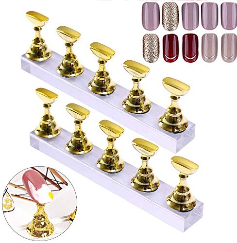 2 Sets Golden Nail Tips Stand Holders, Kalolary Nail Holders Acrylic Base Professional Nail Art DIY Tools for Art Salon DIY and Practice Manicure