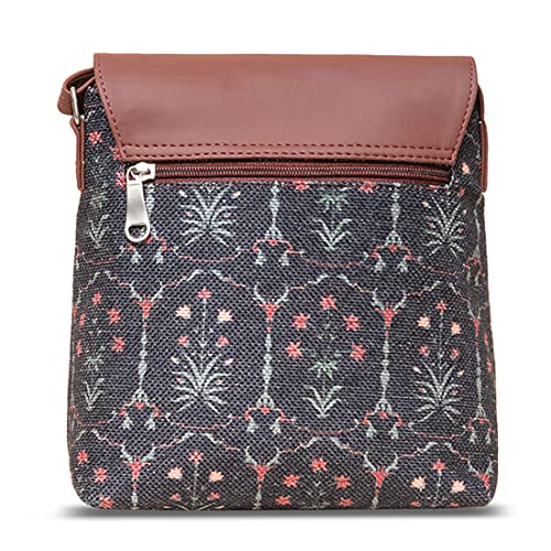 Image of ZOUK Flap Sling Bag | Crossbody Bags for Women | Women's Handbags | Stylish | Vegan Leather Evening Bag | Travel & Office Use | Purse and Wallet | Taj Guldasta Print