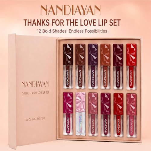 Image of Nandiayan 12Pcs Velvet Matte Liquid Lipstick Set of 12 (30 ml), Waterproof Long Lasting Quick-drying Non-Stick Cup Light Lip Kit |Smudge-Proof Transfer-Proof Lipsticks For Women | Light shades