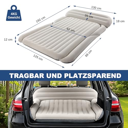 KMZ SUV Luftmatratze Dickere Doppelseitige Beflockung Camping Matratze – Tragbares Bewegliche Schlaf-Auto-Bett – Bequeme Aufblasbare Reisen Luftbett mit Elektrische Luftpumpe und 2 Kissen