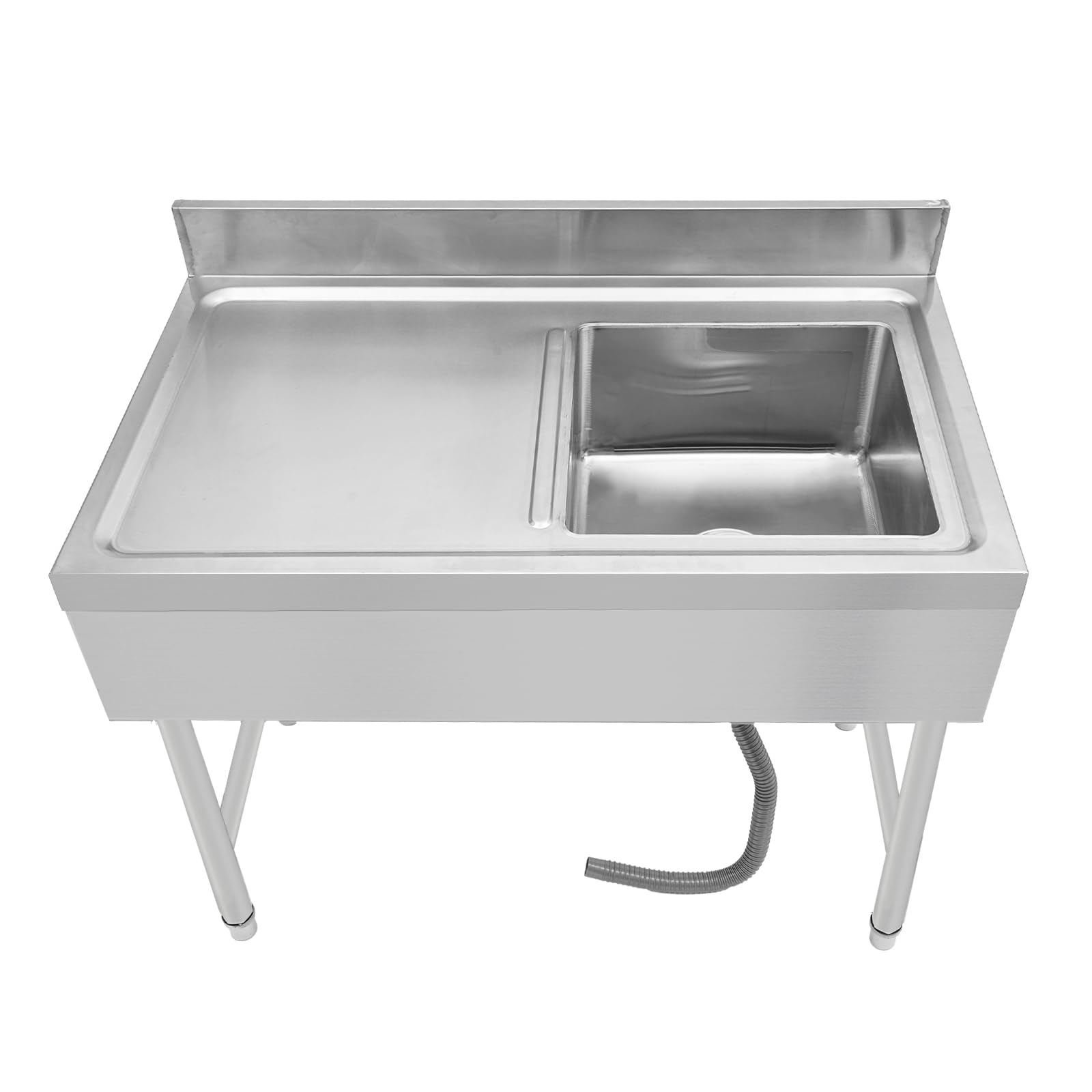 Lavabo da cucina indipendente, piano di lavoro in acciaio inox con 2 vasche senza rubinetto, scaffale a tre livelli, 100 x 50 x 80 cm