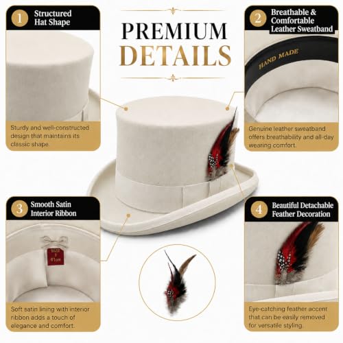 Image of Wool Top Hat for Men Women Topper Hat Mens Tall Tophat Christmas Costume