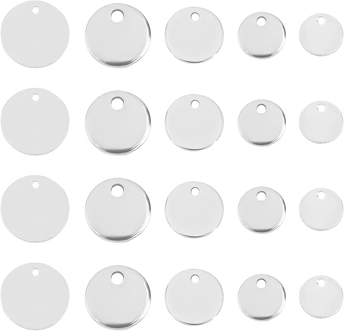 Amazon.co.jp [UNICRAFTALE] 約100個 5種 6/8/10/12mm ラウンドチャーム ステンレスチャーム タグ