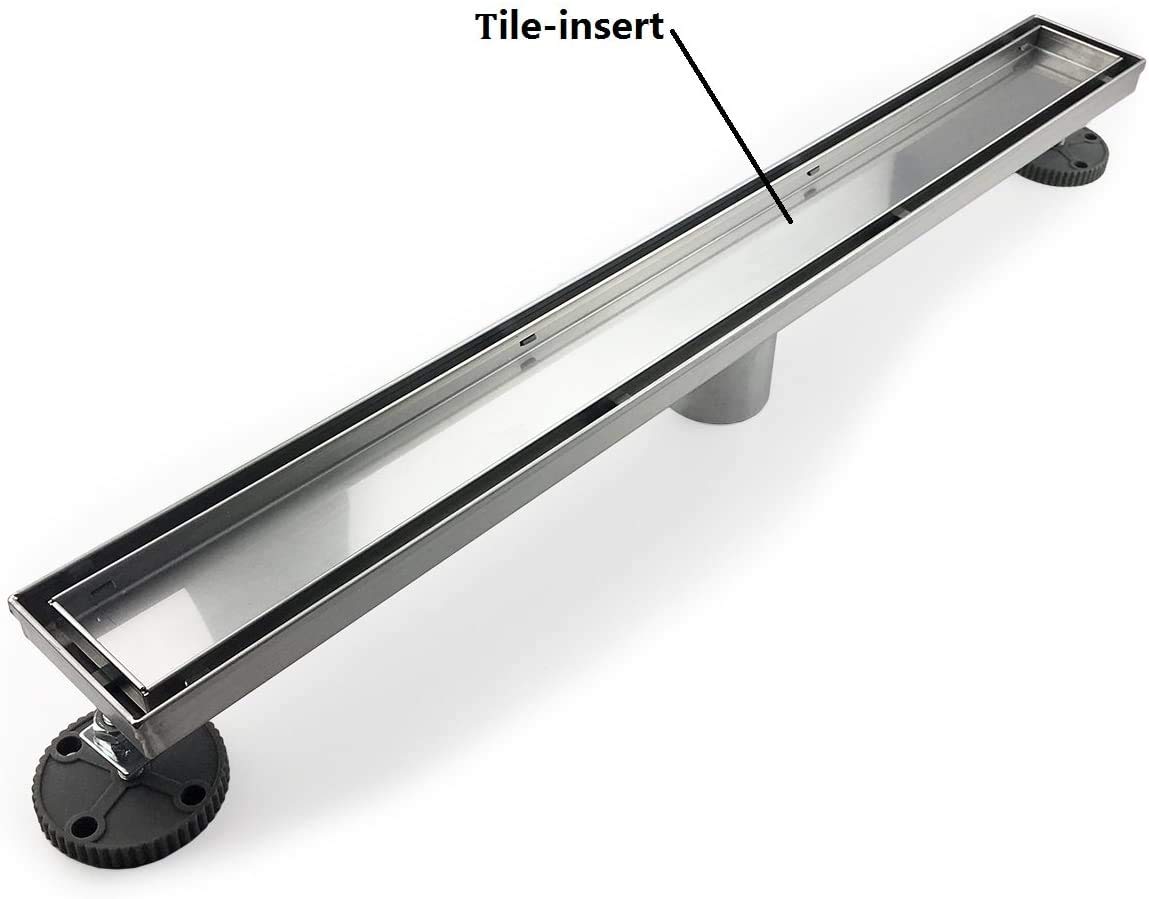 Neodrain 36-Inch Linear Shower Drain- with 2-in-1 Flat & Tile Insert Cover, Brushed 304 Stainless Steel Rectangle Shower Floor Drain, Floor Shower Drain with Adjustable Leveling Feet, Hair Strainer