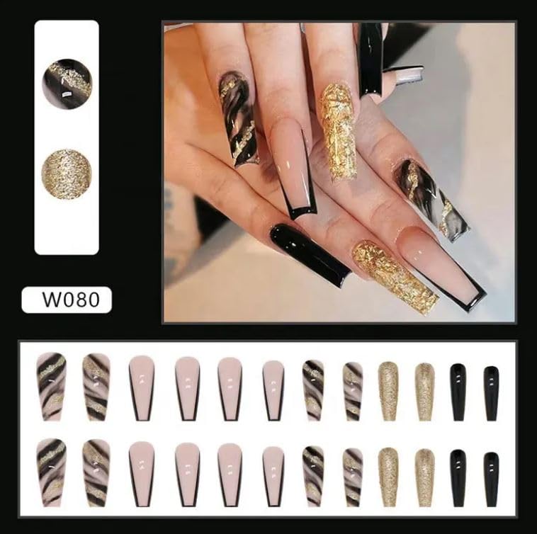 Image of Fashionharbour 24 Reusable Artificial Fake Nail Set| Lightweight & Long Lasting| Easy To Use| Quick Fix For Festivals & Special Occasions (w080)