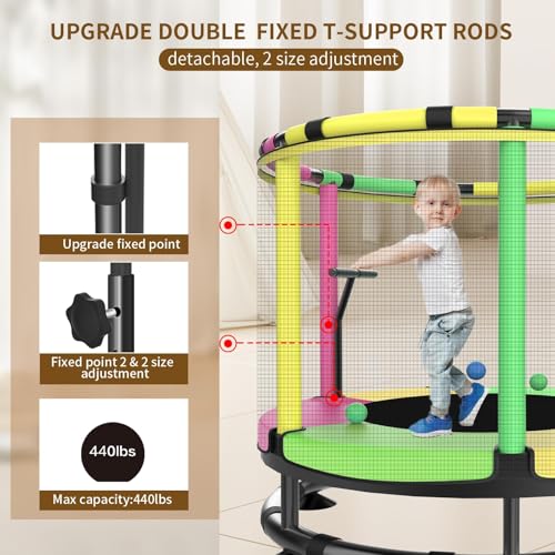Trampoline for Kids, Full Anti-Rust 440lbs Anti-Rollover Round Bottom Toddler Trampoline, T-handrail Adjustable Baby Toddler Trampolines Dart Board - Image 3