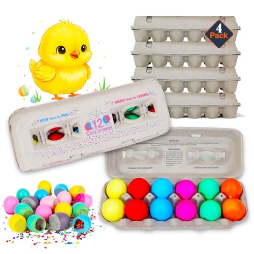 Cascarones Eggs 4 Dozen Pack - 48 Easter Eggs with Rainbow Colorful Confetti | Confetti Easter for Kids Teens Adults