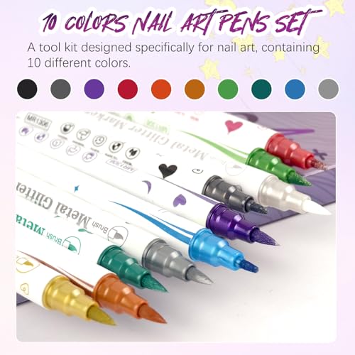 Image of 10 Color Nail Art Pens, Double-ended Nail Polish Pens Drawing Painting Point Liner Acrylic Painted Pen Kit, DIY Nails Art Design Manicure Tools Christmas Gifts 2026 Upgrade