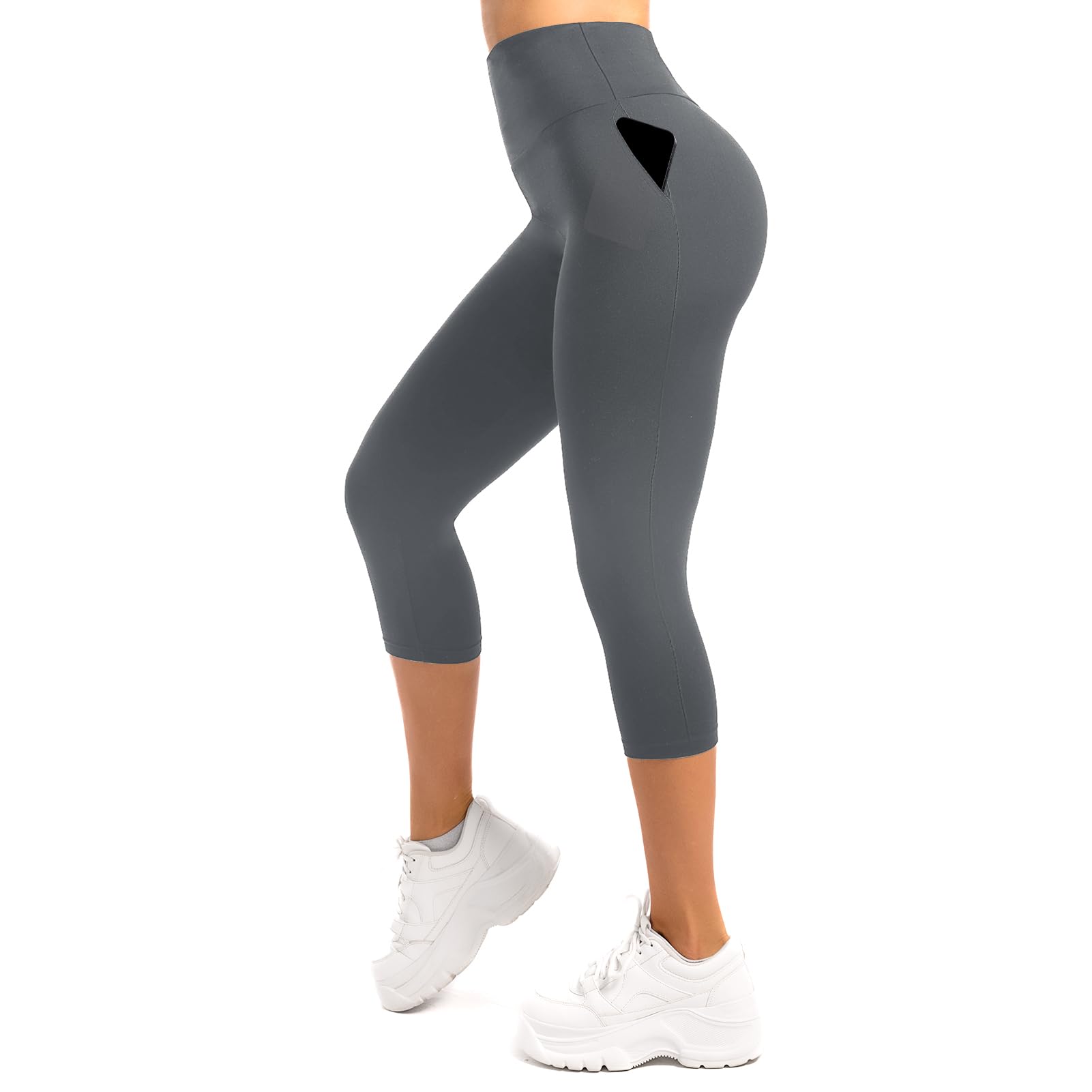 Leafigure Capri Leggings Damen mit Taschen 3/4 Leggins High Waist Fitness Shorts Blickdichte Sportshorts