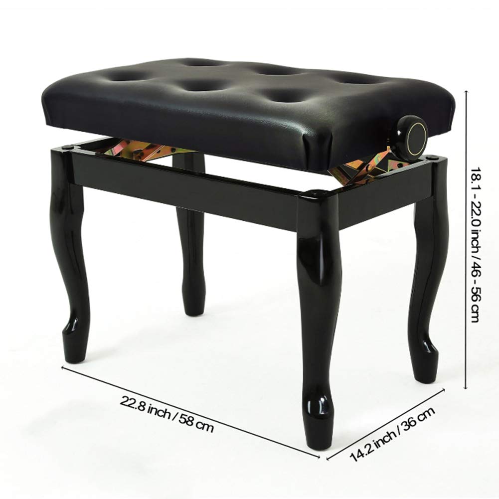 Piano-Keyboard-Bank, höhenverstellbarer Piano-Hocker, Schwarze Holz-Keyboard-Bänke für eine Person mit gepolstertem Sitz aus Kunstleder