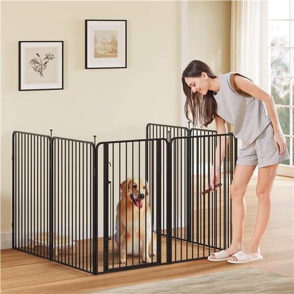 Yaheetech Recinto per Cani 6 Pannelli 100 cm da Interno da Esterno, Cancelletto Box per Cani Gatti, Cancello Barriera Pieghevole in Metallo per Casa Giardino