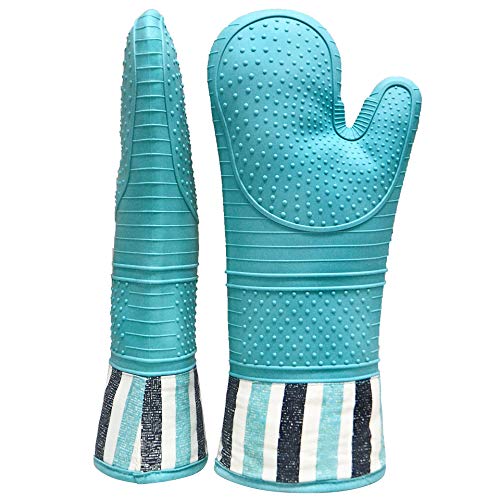 RED LMLDETA Heat Resistant 550 Degree Oven mitt, Silicone Oven Hot Mitts - 1 Pair, Extra Long Professional Baking Oven Gloves - Food Safe,Pot Holders Cooking,Grilling,Kitchen (Blue Mittens) - Cosy Home Interiors RED LMLDETA Heat Resistant 550 Degree Oven mitt, Silicone Oven Hot Mitts - 1 Pair, Extra Long Professional Baking Oven Gloves - Food Safe,Pot Holders Cooking,Grilling,Kitchen (Blue Mittens) - Image 2